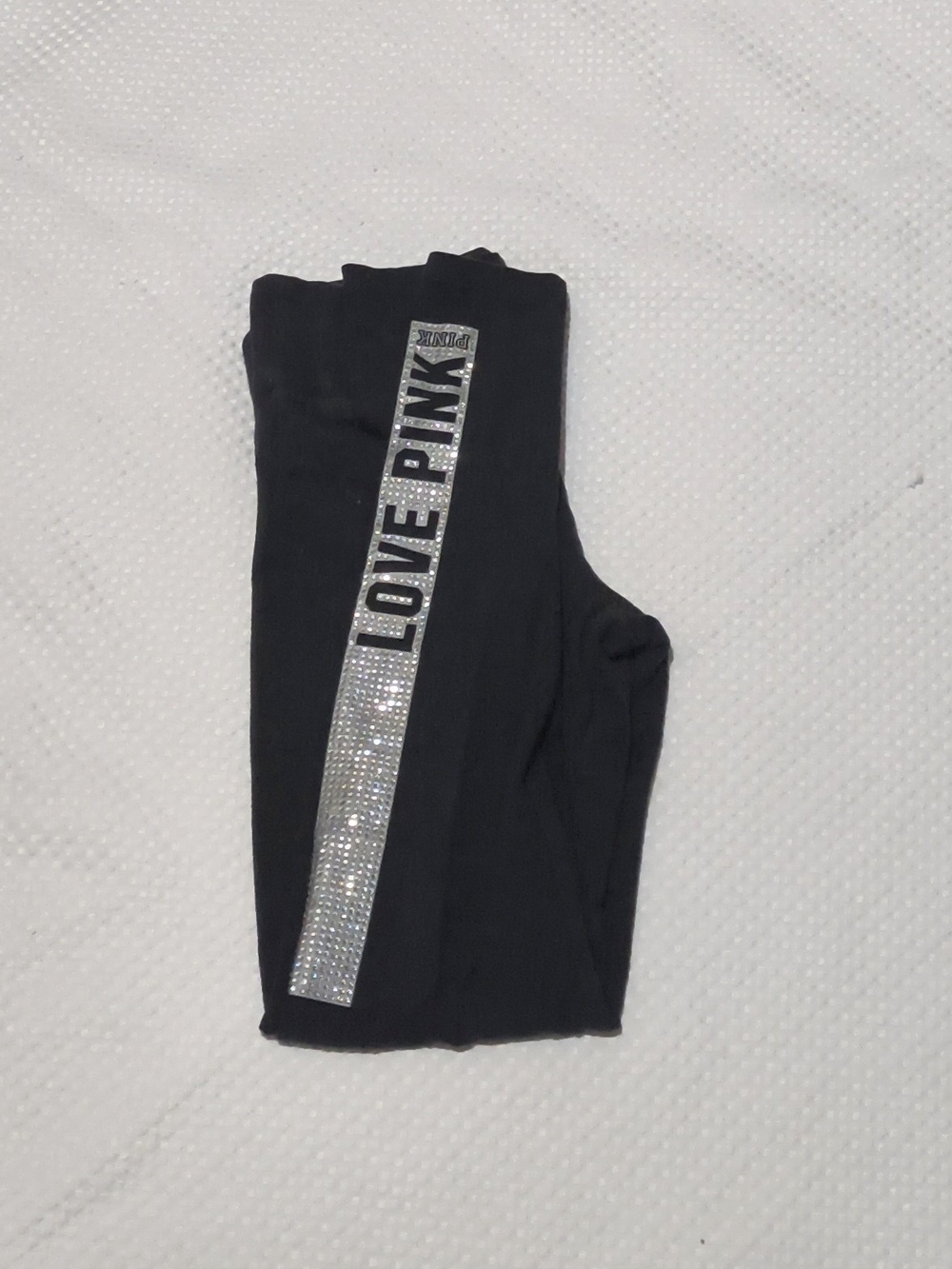Victoria's Secret PINK Girls' Black Leggings with Rhinestone 'LOVE PINK' Stripe
